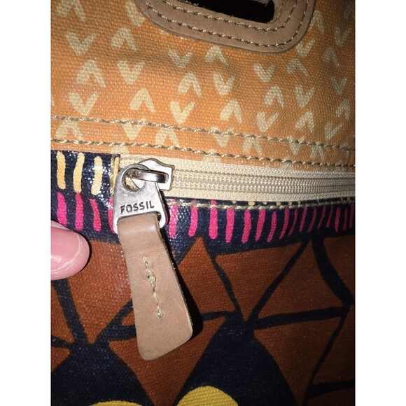 Fossil Key-Per Coated Canvas Hobo Tote Bold  Print Pattern Large Shoulder Bag - Picture 2 of 8